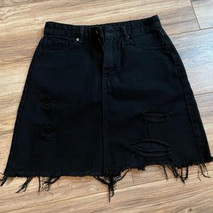 Black ripped denim skirt